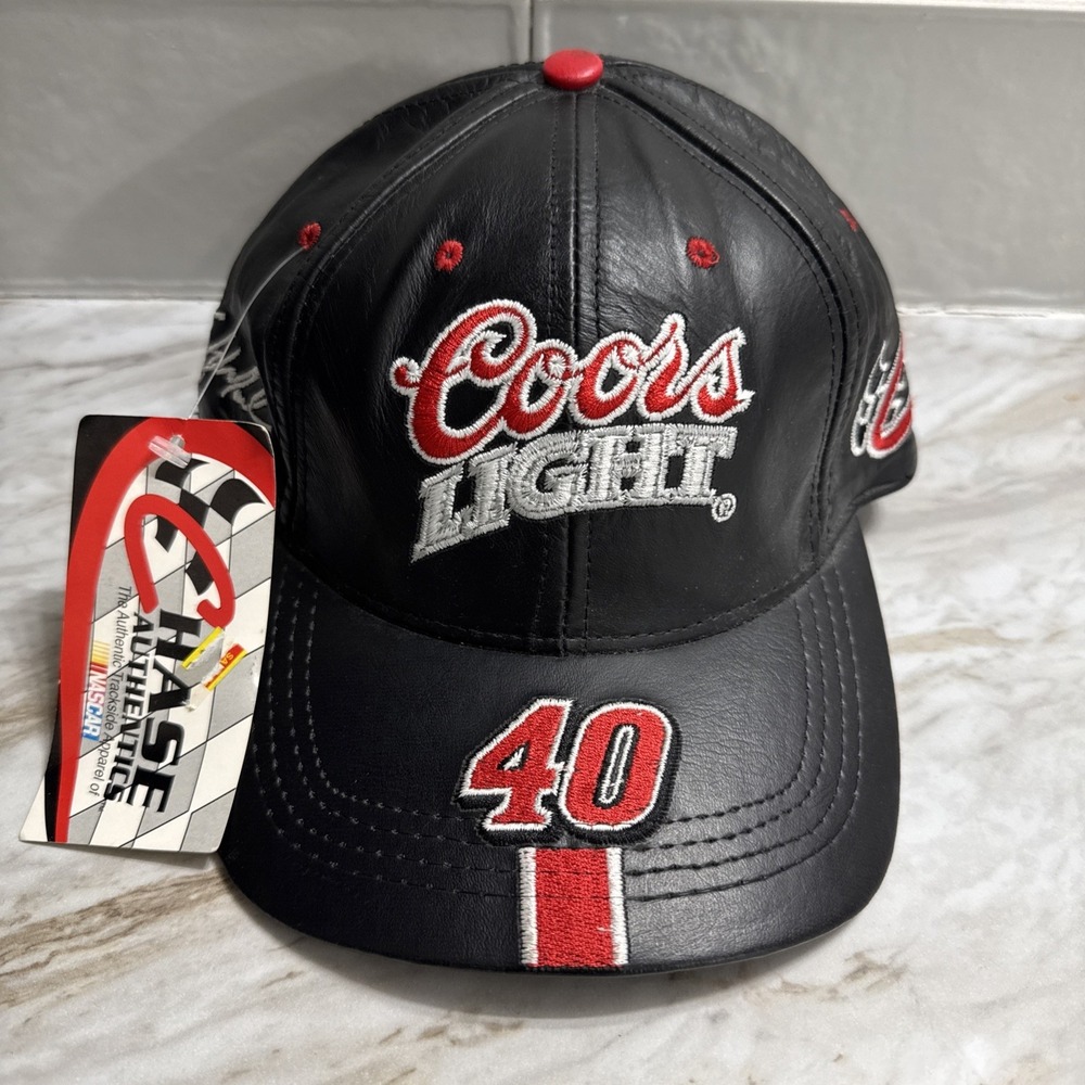Vtg Coors Light #40 Sterling Marlin NASCAR leather racing hat Black Red